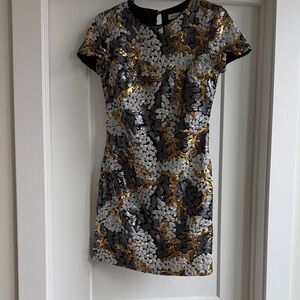 Dress the Population Sequin Mini Dress in Black, Silver, and Gold